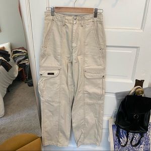 Urban Cream Cargo Pants w/ Brown Contrast Stitching